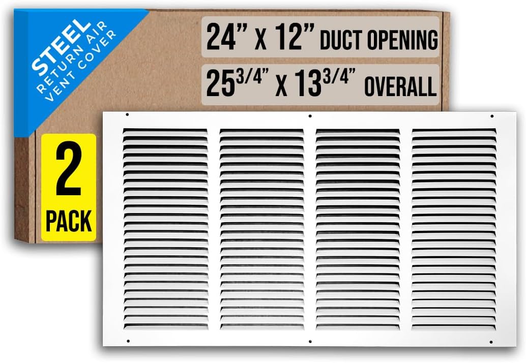 Steel Return Air Grille for 24x12 Duct Opening - 2 Pack