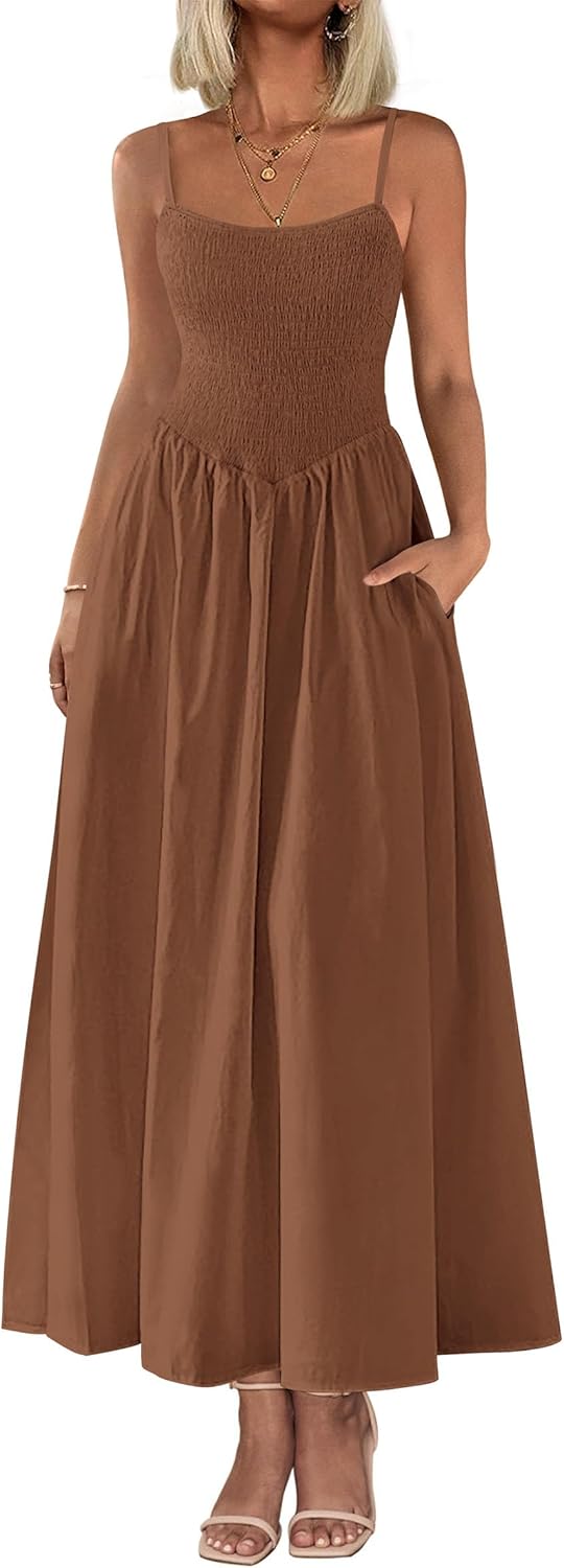 PRETTYGARDEN Women's Smocked Maxi Dress for Summer Fun