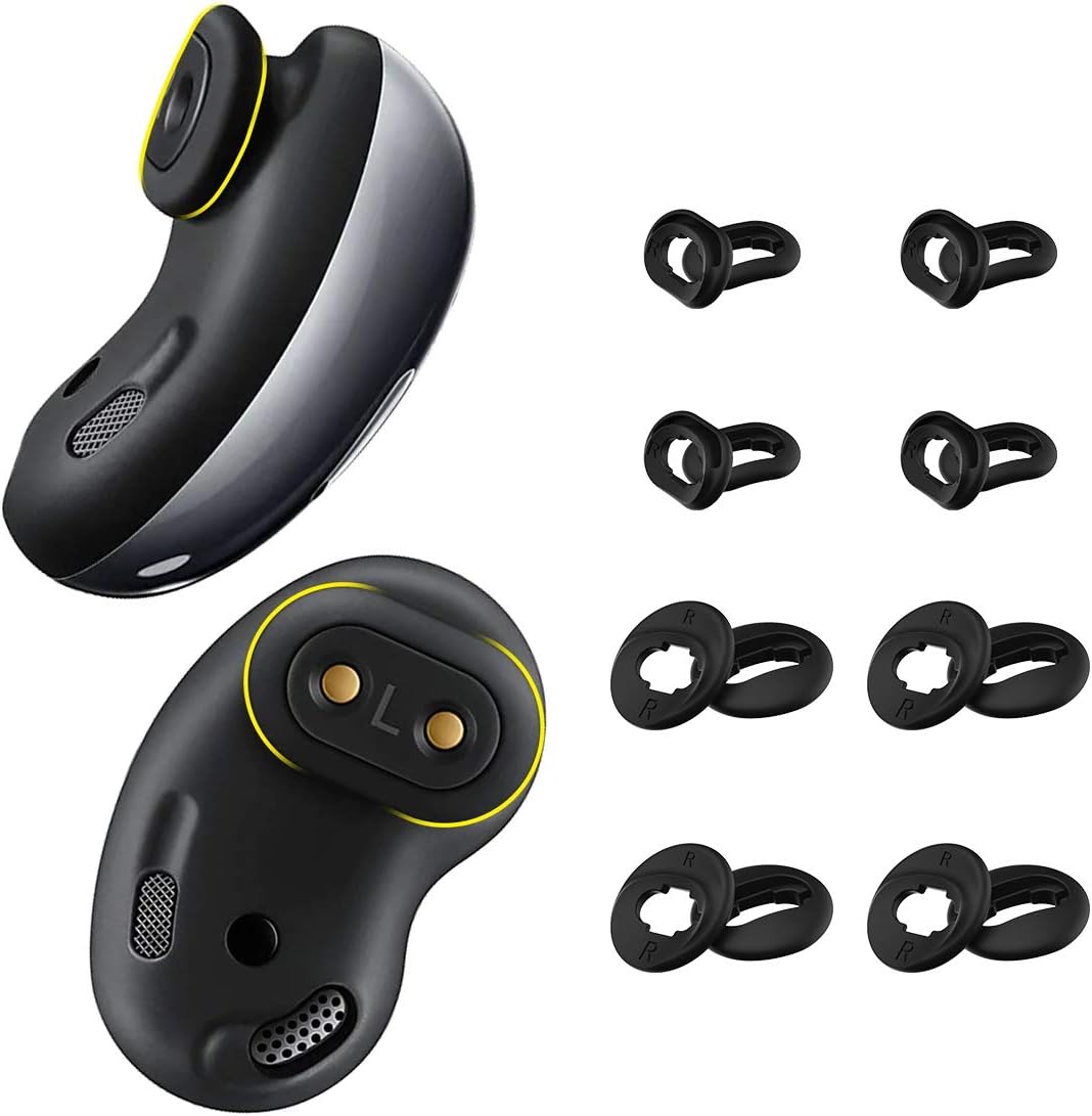 Woocon Anti-Slip Ear Tips for Galaxy Buds Live - 8 Pairs, S/L Black