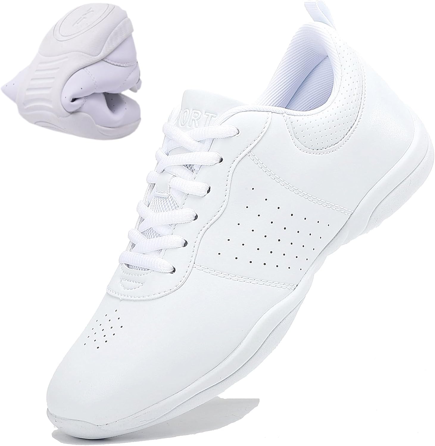 DADAWEN Girls White Cheer Shoes for Youth Cheerleading and Dance