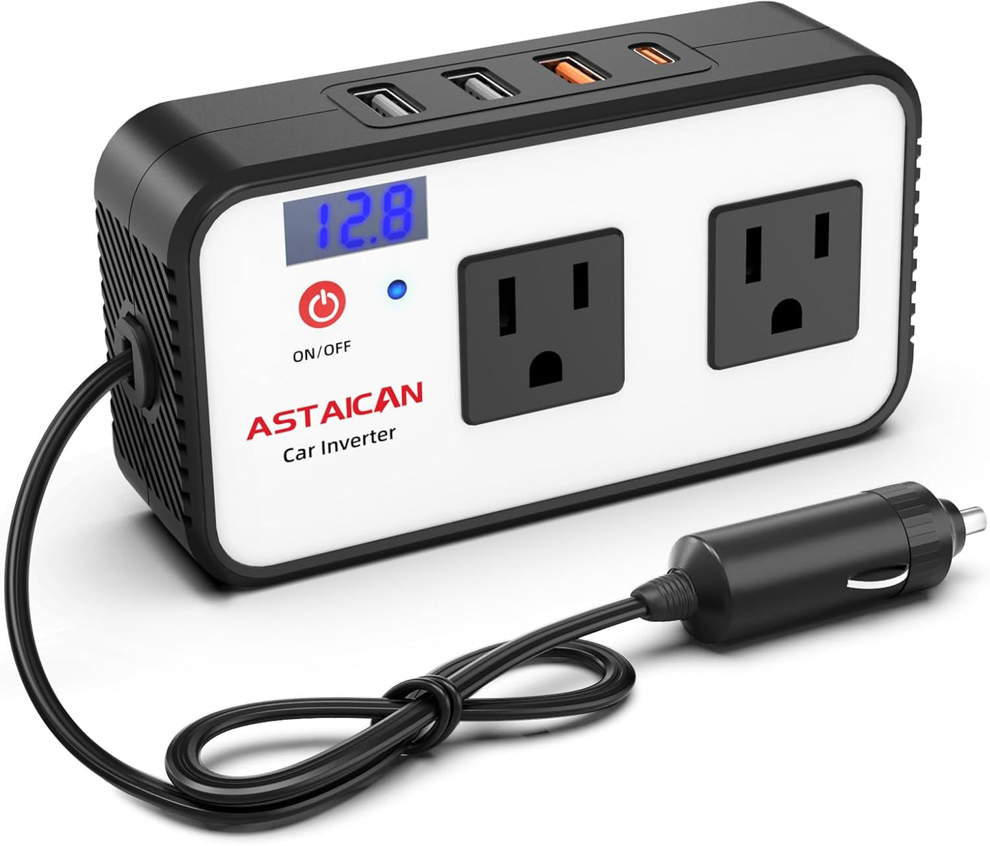 200W Car Power Inverter, Fast Charger, Dual Outlets