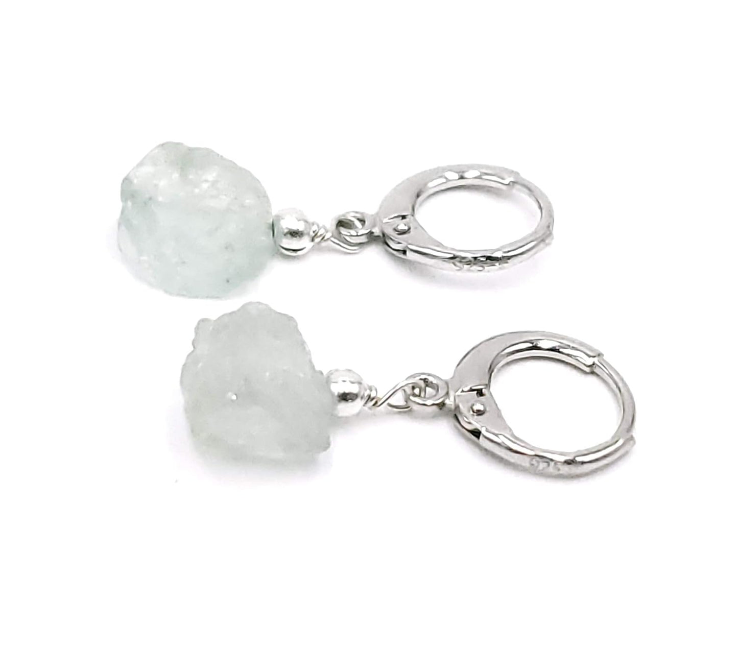 Natural Raw Aquamarine Drop Earrings with Sterling Silver Hooks