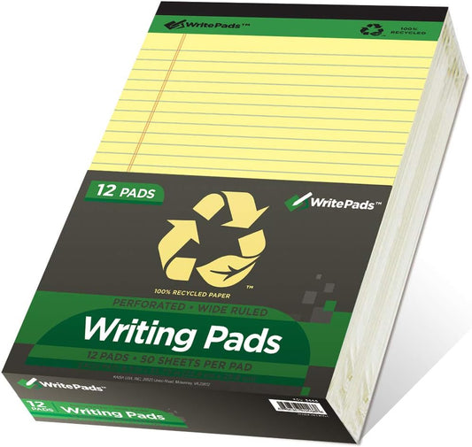KAISA Recycled Legal Pads 8.5x11.75 Wide Ruled - 12 Pack