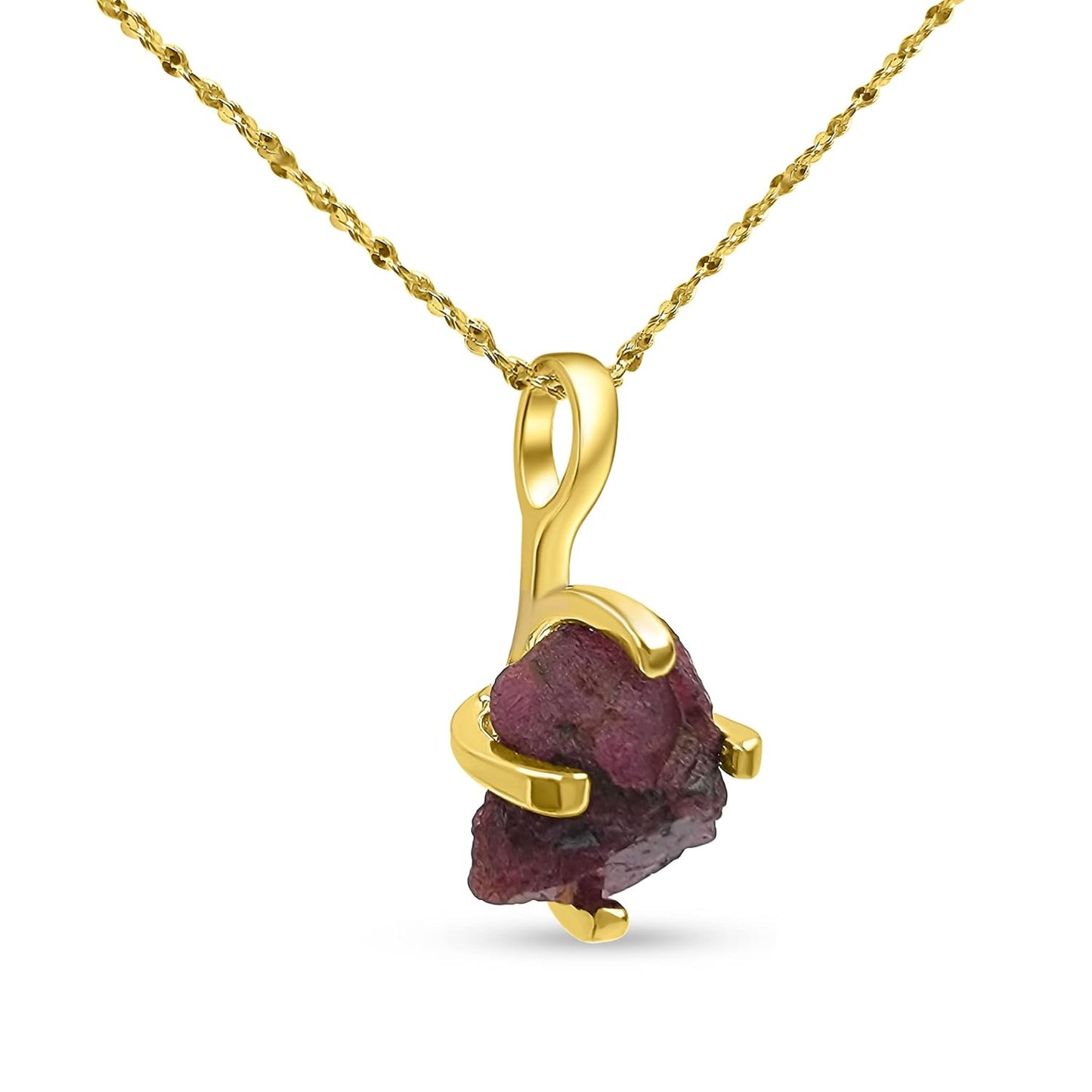 Natural Raw Pink Sapphire Chain Pendant Necklace for Her