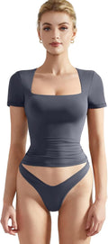 Women Double Lined Fitted Basic Tee Square Neck Crop Top - Soft Fit