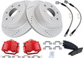 TRQ Rear Brake Pad & Rotor Kit Slotted X Drilled Performance - Ceramic