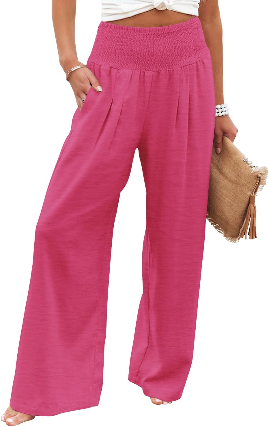 Angerella Womens Elastic High Waisted Palazzo Pants for Comfort