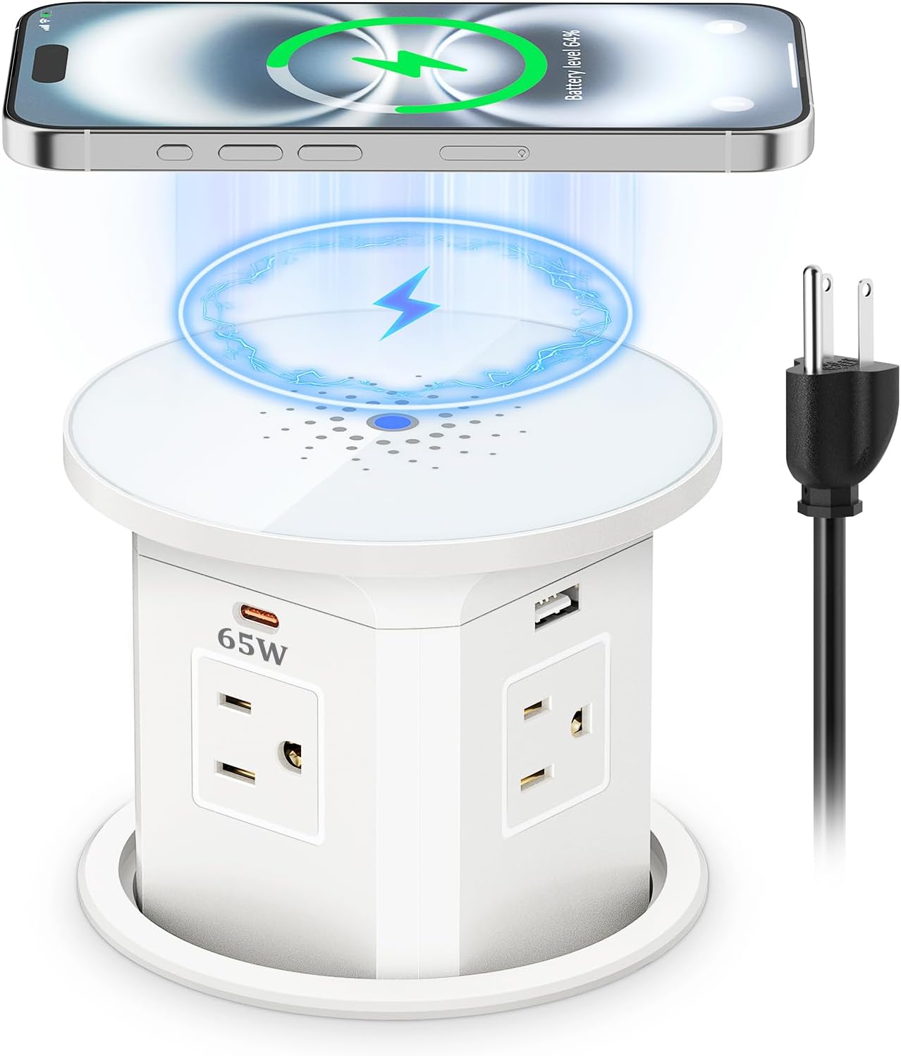 65W USB C Pop Up Outlet with Wireless Charging for Countertops