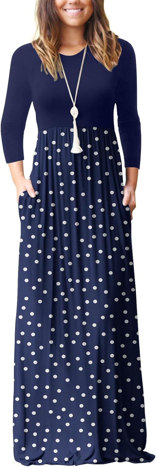 GRECERELLE Women Long Sleeve Casual Maxi Dress with Pockets