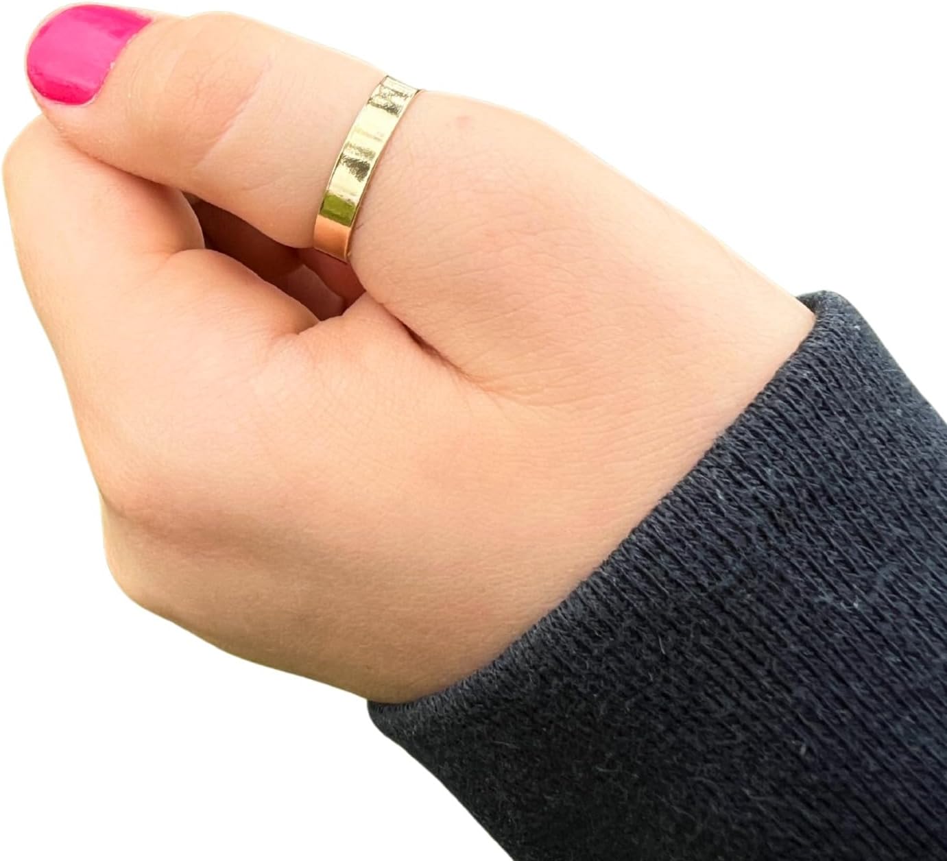 3mm Wide Gold Thumb Ring for Women - Hand Hammered Stacking Band