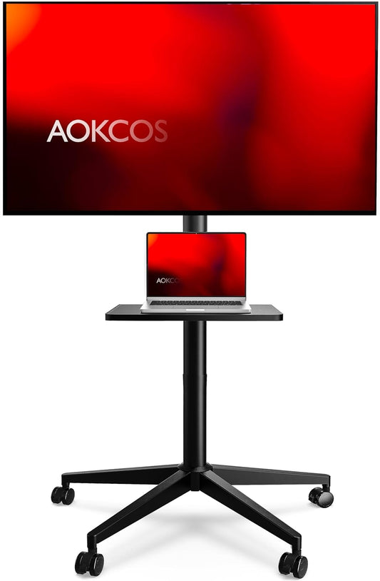 Tall Mobile TV Stand - Height Adjustable, Portable with Tilting, Holds 77lbs