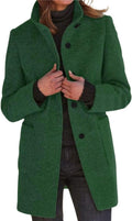 CHARTOU Women Wool Blend Long Pea Coat - Stand Collar Winter Blazer