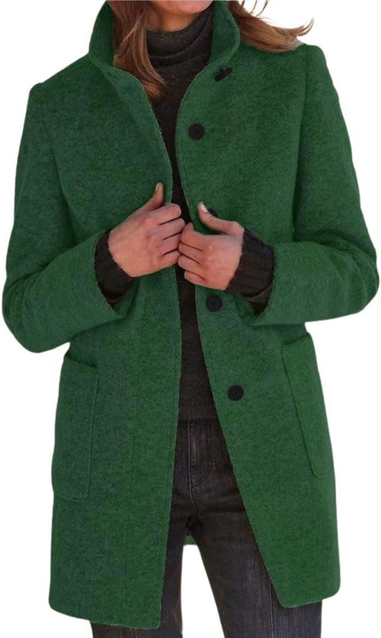 Wool Blend Long Pea Coat for Women - Stylish Winter Jacket