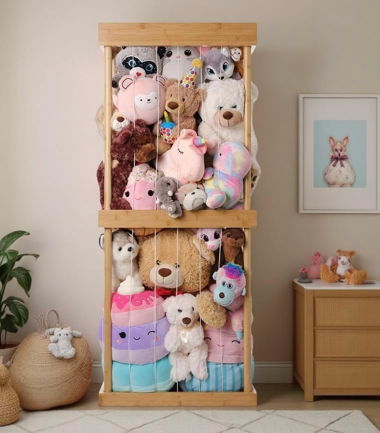 Premium Bamboo Stuffed Animal Zoo Toy Organizer for Kids Rooms
