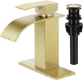 Waterfall Bathroom Faucet Brushed Gold Single Handle - Modern Sink Tap