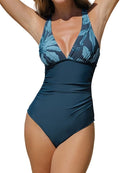 One Piece V Neck Tummy Control Cross Back Swimsuit - Flattering Fit
