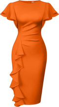 Memoriesea Vintage Church Ruffle Sleeve Ruched Bodycon Midi Dress left