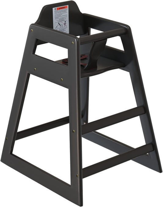 Portable Black Wooden High Chair - Safety Straps, Steps - Industrial