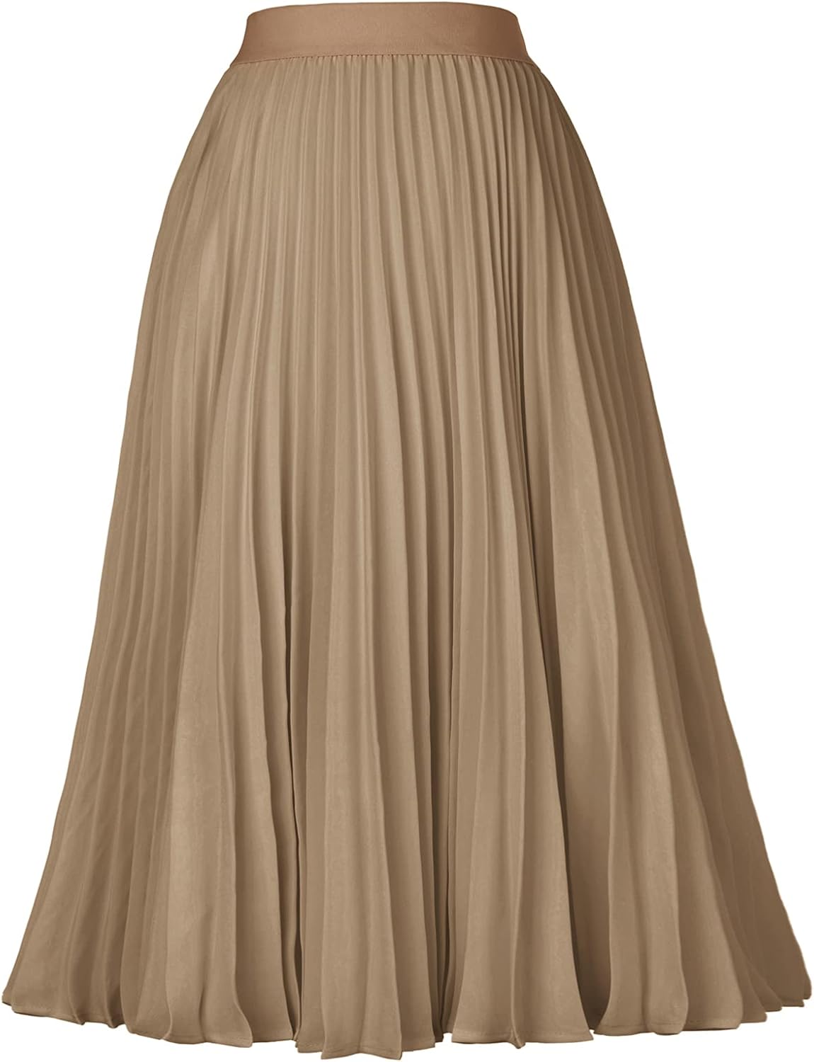 High Elastic Waist Pleated Chiffon Midi Swing Skirt for Women