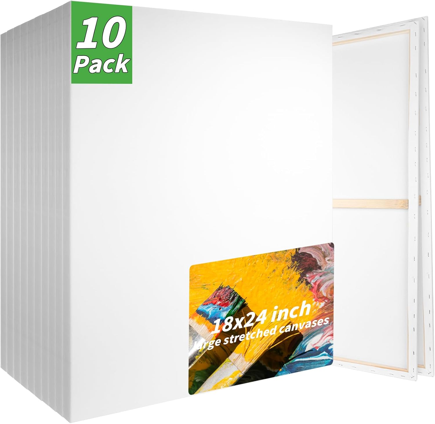 10 Pack Stretched Blank Canvases for Painting 18x24 Cotton