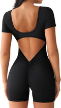 Short Sleeve Jumpsuit V Back Scrunch Shorts Bodysuit - Comfortable Fit