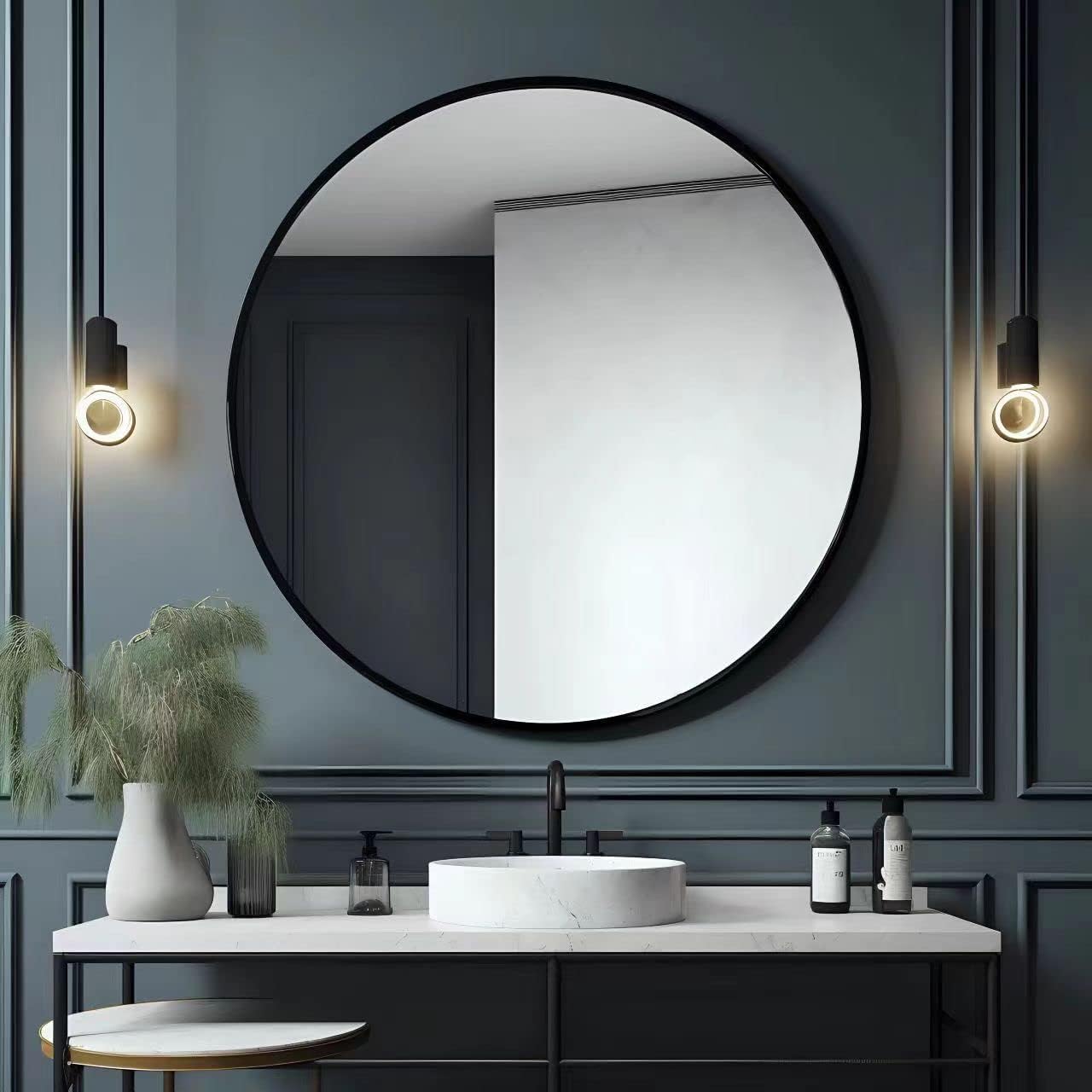 36 Inch Circle Mirror with Metal Frame for Elegant Decor