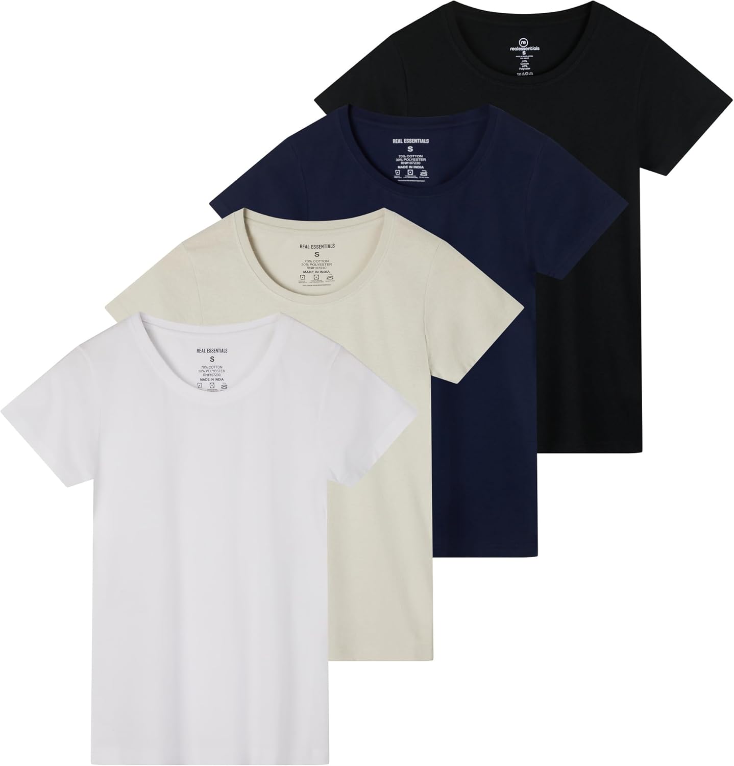 Real Essentials Women's Cotton Short Sleeve T-Shirt 4 Pack