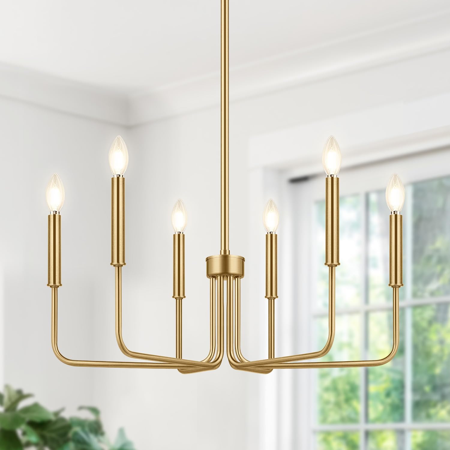 Lynnoland Brass Chandelier: 6-Light Vintage Candle Pendant Light