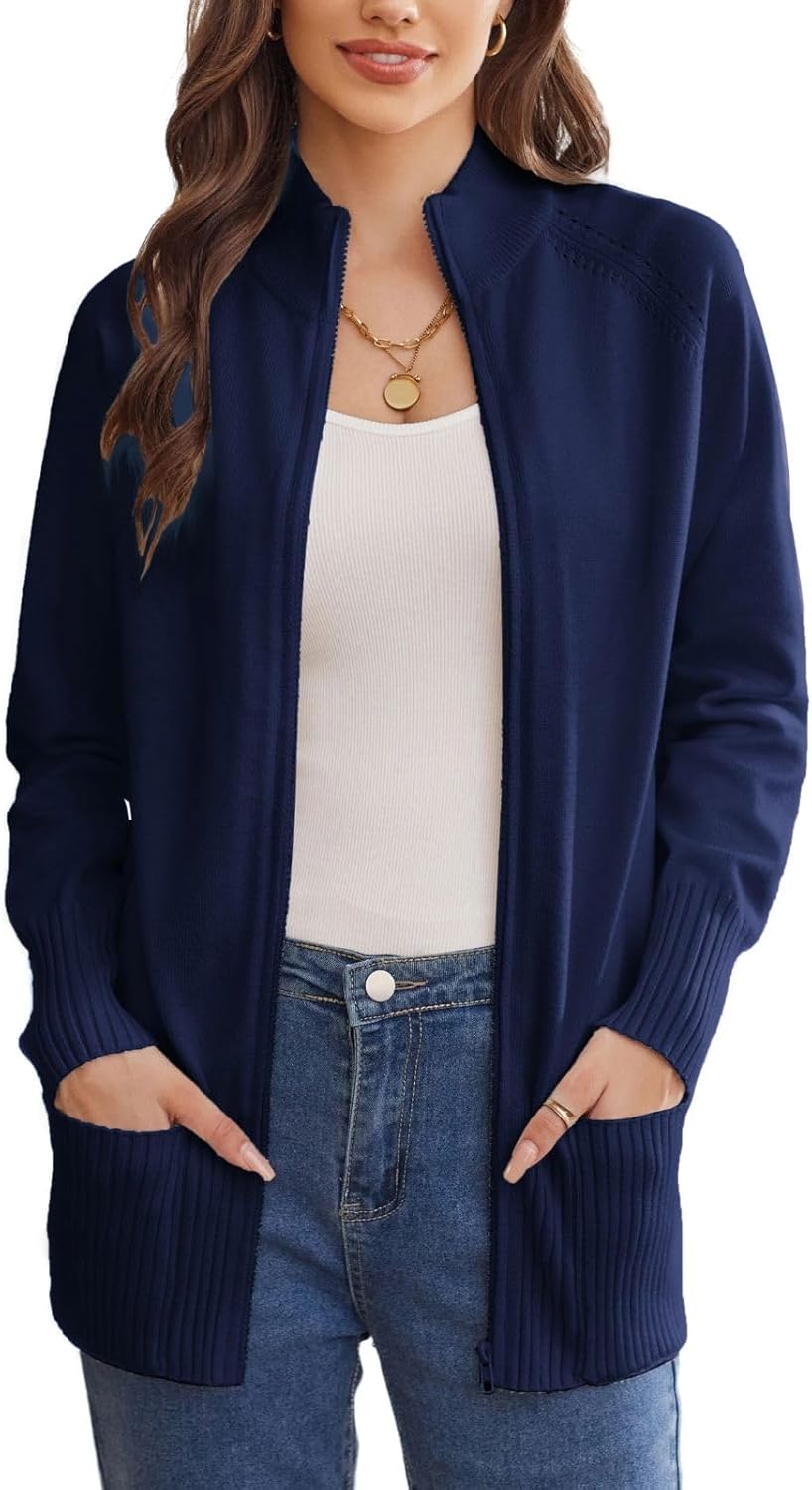 GRACE KARIN Womens Long Sleeve Zip Up Cardigan with Pockets