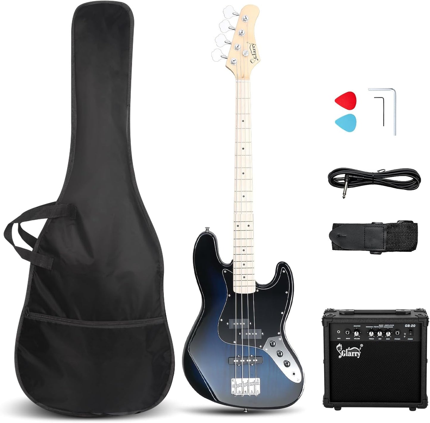 GLARRY Bass Guitar Full Size 4 String Stylish Dark Blue Model