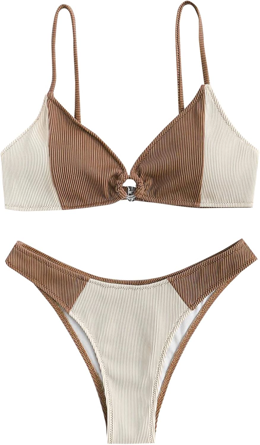 ZAFUL Women's Ribbed O-Ring String Bikini for Summer Fun