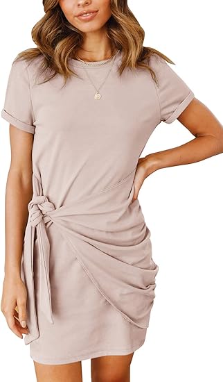 MEROKEETY Women's Short Sleeve Crew Neck T Shirt Dress for Style
