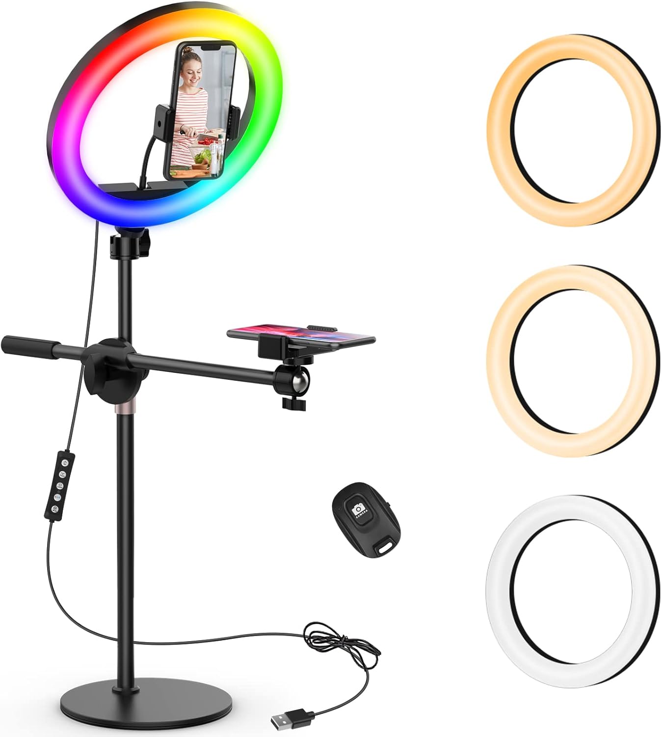 Overhead Phone Camera Mount with Ring Light for Video Recording