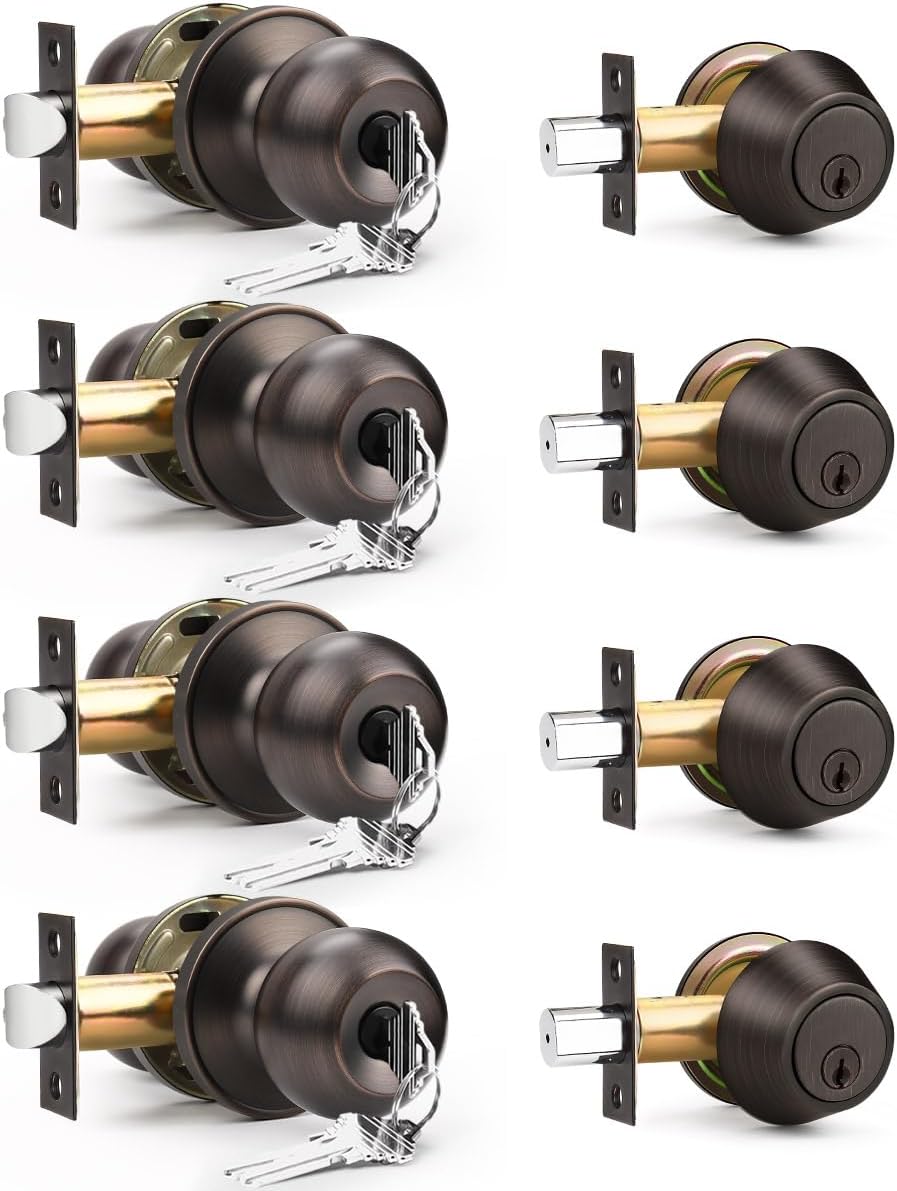 4 Pack Entry Door Locksets with Single Cylinder Deadbolt Set