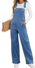 Women's Loose Fit Denim Overalls - Straight Leg Baggy Jumpsuit