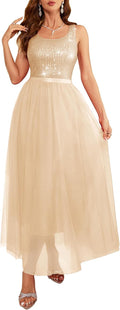 BeryLove Sequin Dress Vintage A-Line Maxi Gown - Elegant Sparkle