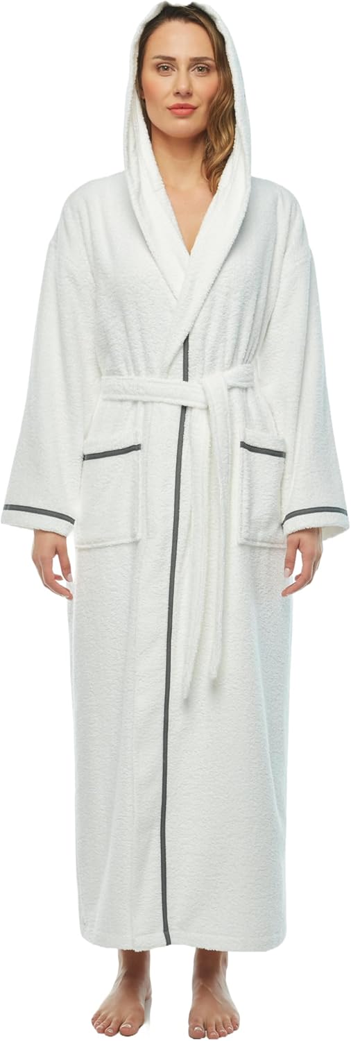Arus Women's Hooded Classic Bathrobe in Turkish Cotton Terry