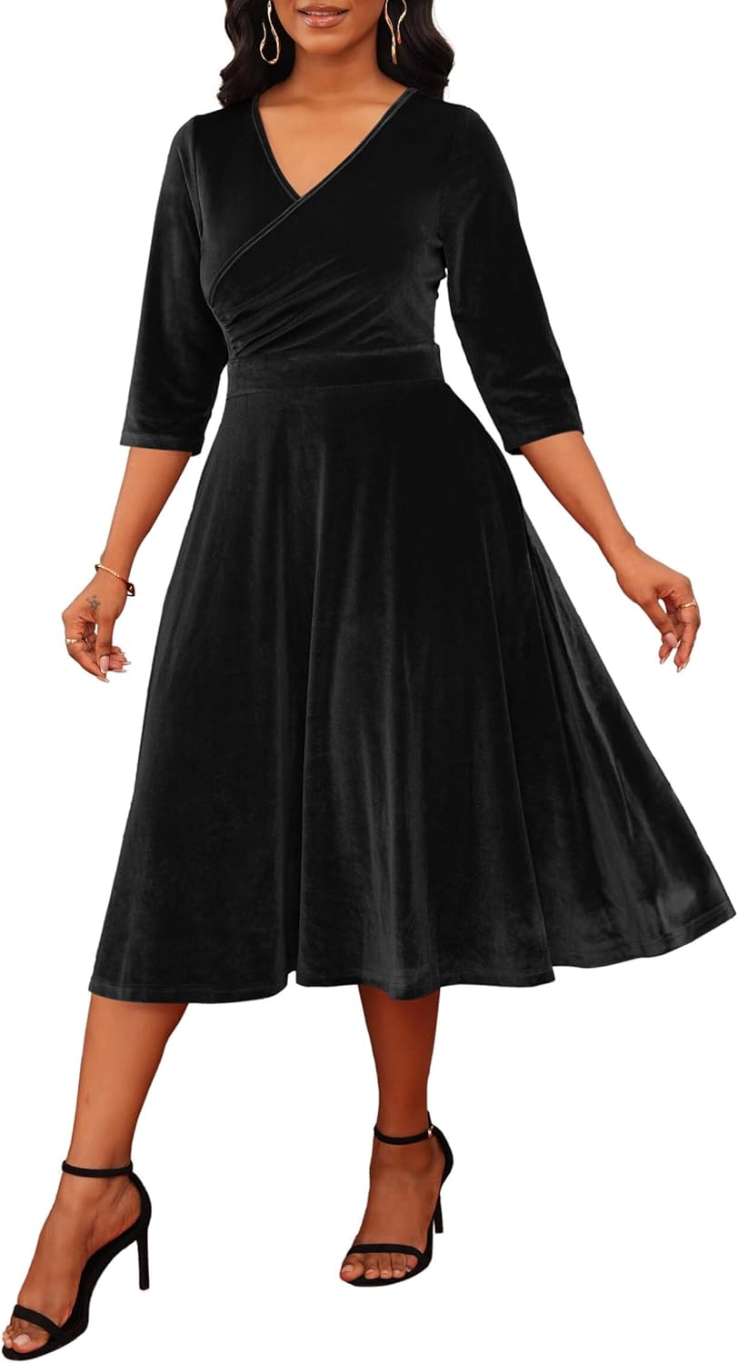 Nmoder Women's Casual Wrap Flared Midi Dress for Any Occasion