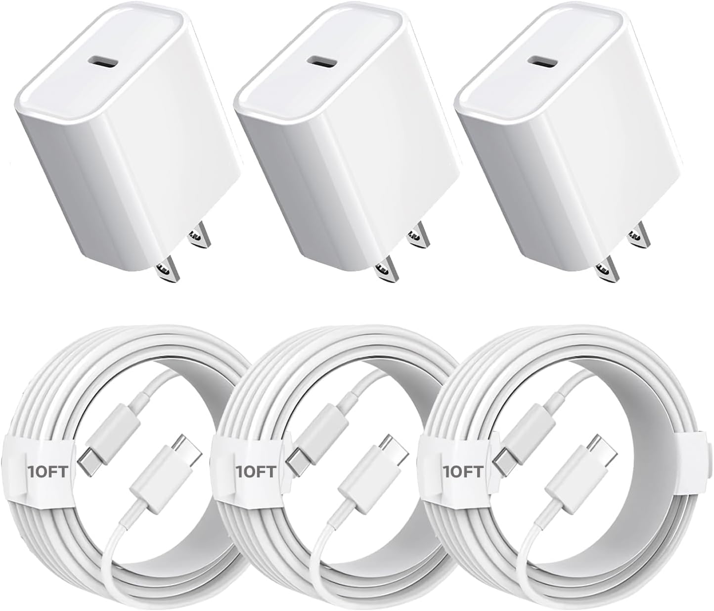Fast Charging iPhone 16 Charger 3Pack with 10ft USB C Cable