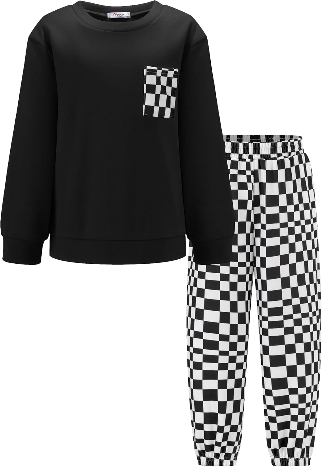 Arshiner Boys Fleece Colorblock Sweatshirt & Pants Outfit Set