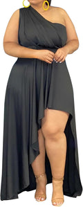 Ekaliy Plus Size One Shoulder High Low Maxi Dress - Flowy Irregular