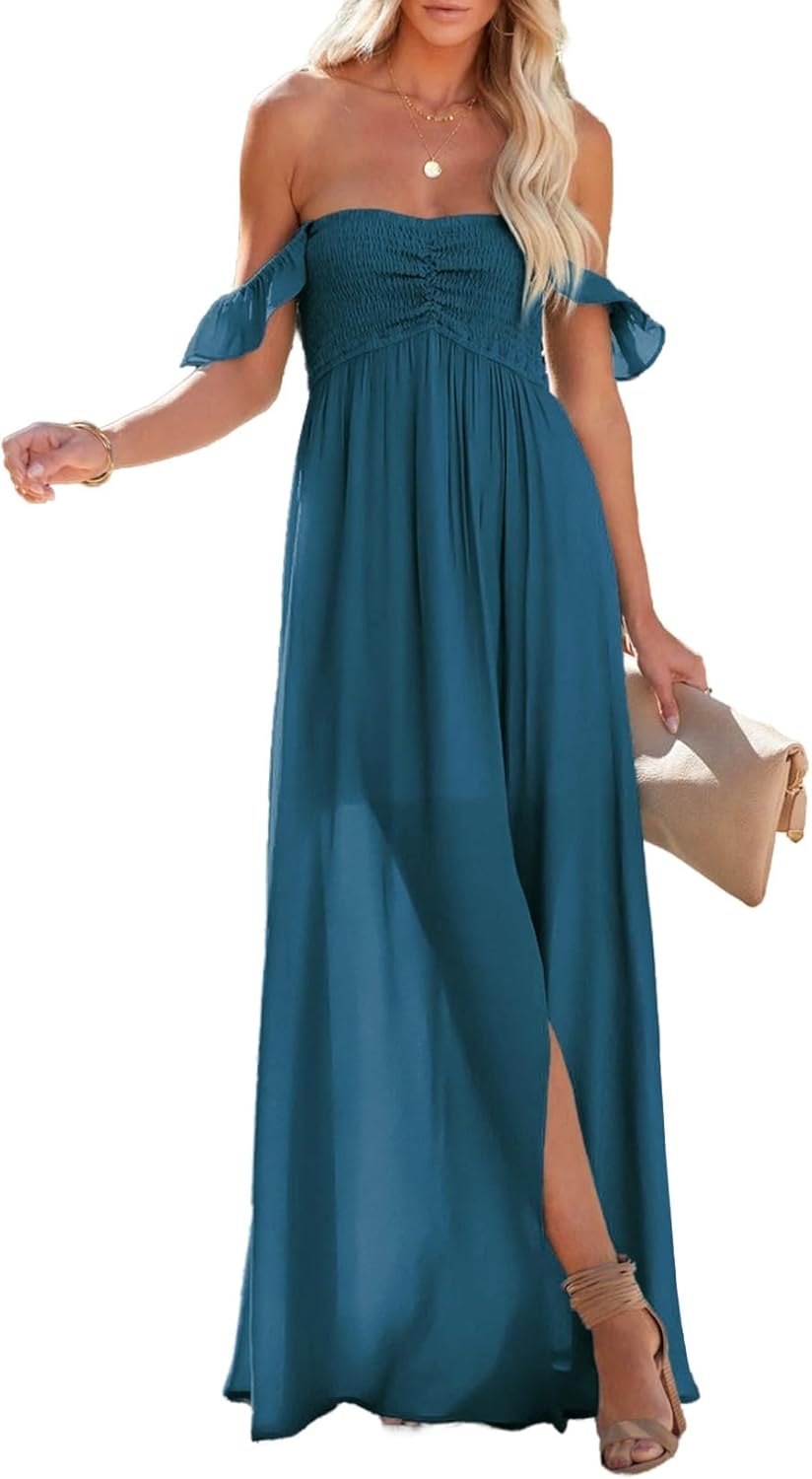 Stylish Summer Smocked Off The Shoulder Maxi Dress for Women