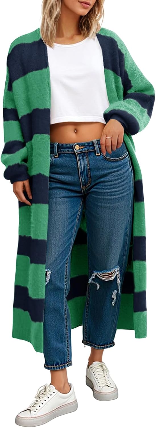 Saodimallsu Womens Striped Long Cardigan Sweater for Fall