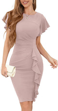 IHOT Women's Ruffle Sleeve Bodycon Ruched Sheath Dress Review