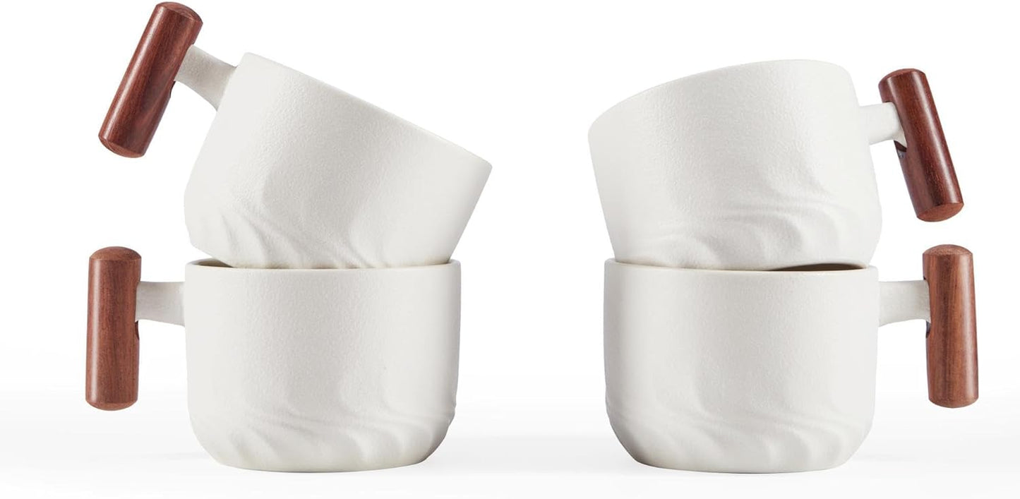 6oz Ceramic Espresso Cups with Wooden Handle for Coffee Lovers