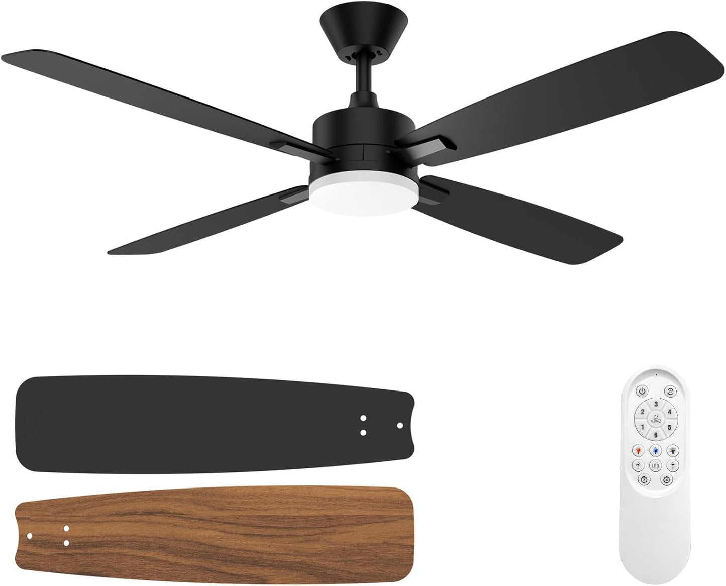 52 Inch Ceiling Fan with Remote Control and Dimmable Light