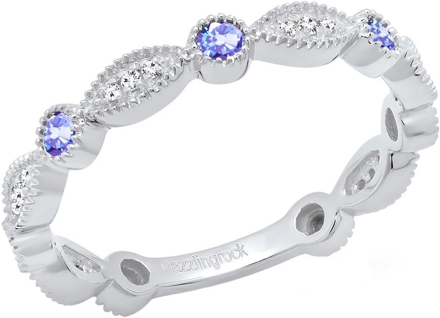 Alternating Round Gemstone and Diamond Stackable Wedding Band