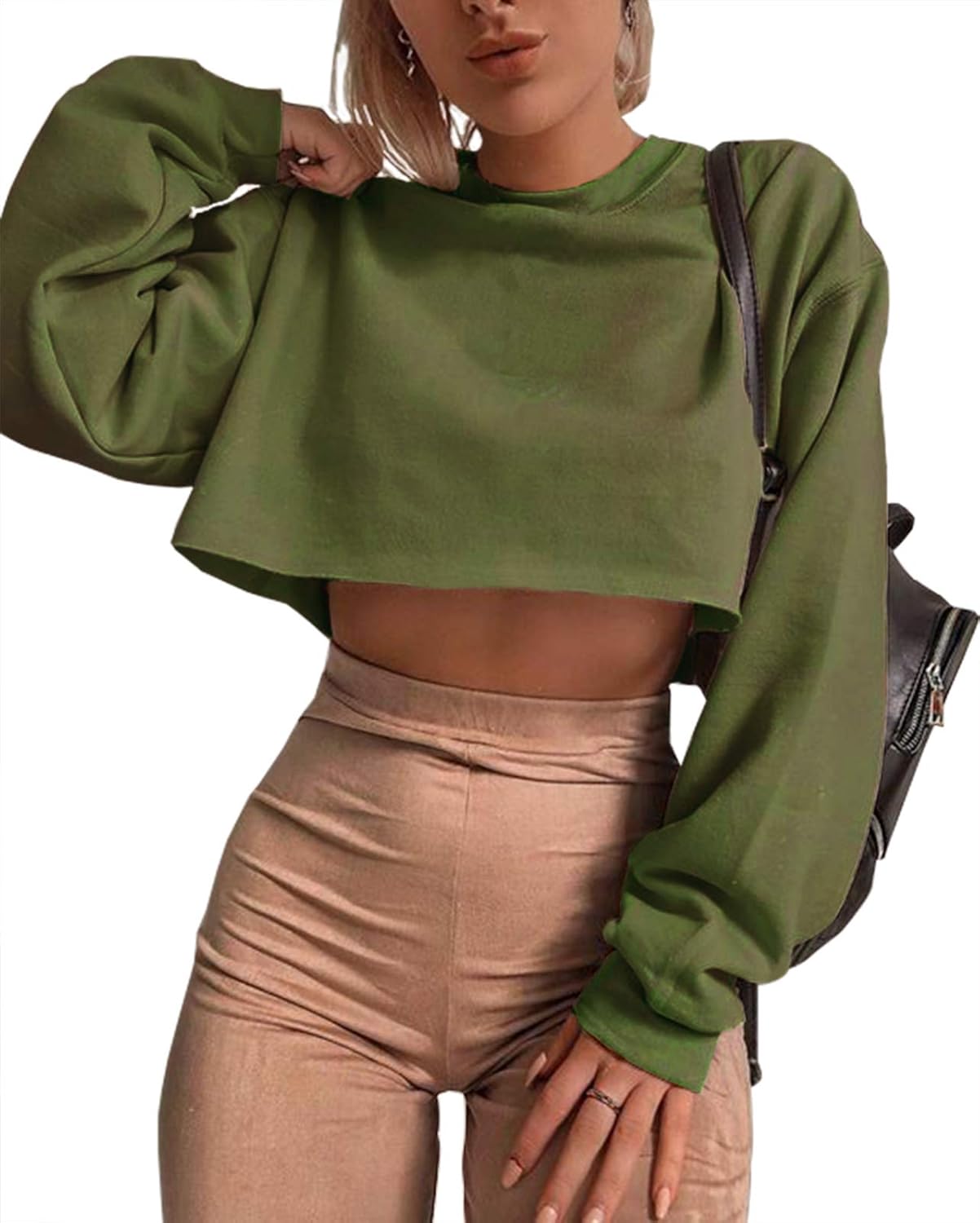 Artfish Women's Crewneck Long Sleeve Crop Tops for Casual Style