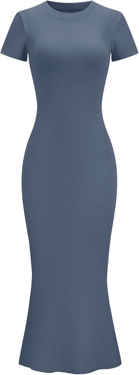 LOMON Women Fishtail Hem Ribbed Maxi Dress for Summer Style
