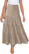Women's Summer Boho Maxi Skirt Smocked Waist Ruffle Tiered Midi Dress
